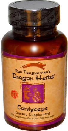 Cordyceps, 500 mg, 100 Vegetarian Capsules by Dragon Herbs-Kosttillskott, Medicinska Svampar, Svampkapslar, Adaptogen