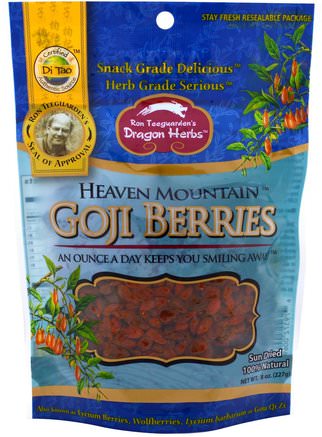 Heaven Mountain Goji Berries, 8 oz (227 g) by Dragon Herbs-Kosttillskott, Adaptogen, Torkad Frukt