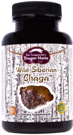 Wild Siberian Chaga, 350 mg, 100 Capsules by Dragon Herbs-Kosttillskott, Medicinska Svampar, Chaga Svampar, Svampkapslar