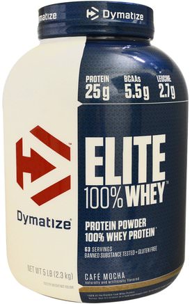 Elite, 100% Whey Protein, Cafe Mocha, 5 lbs (2.27 kg) by Dymatize Nutrition-Sport, Muskel