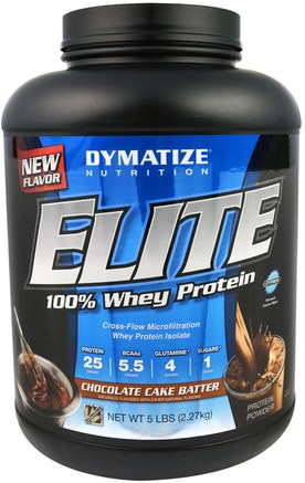 Elite, 100% Whey Protein, Chocolate Cake Batter, 5 lbs (2.27 kg) by Dymatize Nutrition-Sport, Muskel