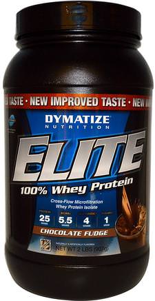Elite, 100% Whey Protein, Chocolate Fudge, 2 lbs (907 g) by Dymatize Nutrition-Kosttillskott, Vassleprotein, Sport