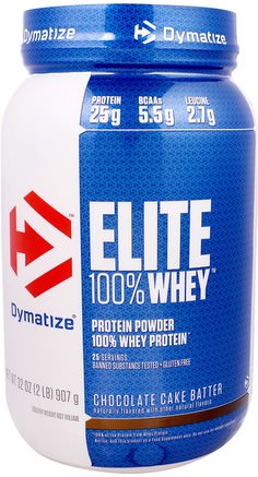 Elite 100% Whey Protein Powder, Chocolate Cake Batter, 32 oz (907 g) by Dymatize Nutrition-Kosttillskott, Protein, Sportprotein