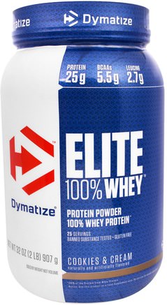 Elite 100% Whey Protein Powder, Cookies & Cream, 32 oz (907 g) by Dymatize Nutrition-Sport, Muskel