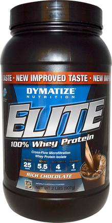 Elite, 100% Whey Protein, Rich Chocolate, 2 lbs (907 g) by Dymatize Nutrition-Kosttillskott, Vassleprotein, Sport