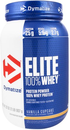 Elite 100% Whey Protein, Vanilla Cupcake, 32 oz (907 g) by Dymatize Nutrition-Kosttillskott, Protein, Sportprotein
