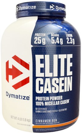 Elite Casein, 100% Micellar Casein, Cinnamon Bun, 4 lb (1.8 kg) by Dymatize Nutrition-Sverige