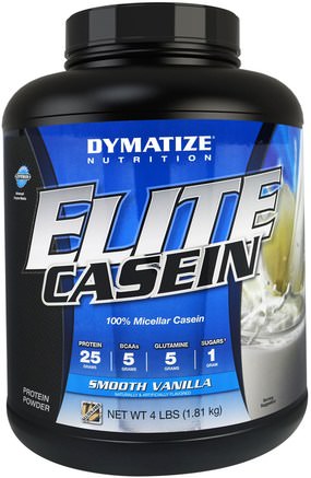 Elite Casein, Smooth Vanilla, 4 lbs (1.81 kg) by Dymatize Nutrition-Sport, Muskel