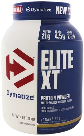 Elite XT, Protein Powder, Banana Nut, 4 lb (1.8 kg) by Dymatize Nutrition-Sport, Kosttillskott, Protein