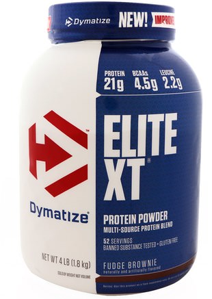 Elite XT, Protein Powder, Fudge Brownie, 4 lb (1.8 kg) by Dymatize Nutrition-Sport, Kosttillskott, Protein