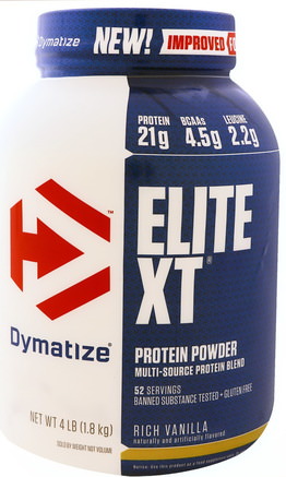 Elite XT, Protein Powder, Rich Vanilla, 4 lb (1.8 kg) by Dymatize Nutrition-Sport, Kosttillskott, Protein