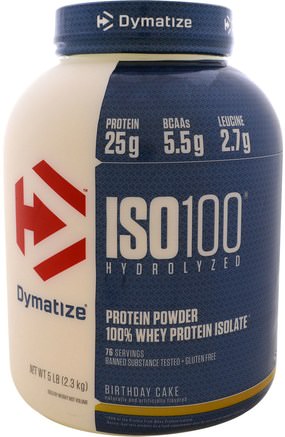 ISO 100 Hydrolyzed 100% Whey Protein Isolate, Birthday Cake, 5 lb (2.3 kg) by Dymatize Nutrition-Kosttillskott, Vassleprotein