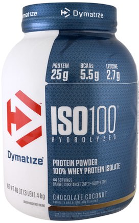 ISO 100 Hydrolyzed.100% Whey Protein Isolate, Chocolate Coconut, 48 oz (1.4 kg) by Dymatize Nutrition-Kosttillskott, Protein, Sport Protein, Sport