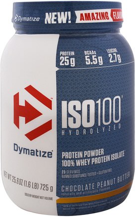 ISO 100 Hydrolyzed, 100% Whey Protein Isolate, Chocolate Peanut Butter, 25.6 oz (725 g) by Dymatize Nutrition-Sport, Kosttillskott, Vassleprotein