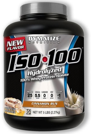 ISO-100 Hydrolyzed, 100% Whey Protein Isolate, Cinnamon Bun, 5 lbs (2.27 kg) by Dymatize Nutrition-Kosttillskott, Vassleprotein, Träning