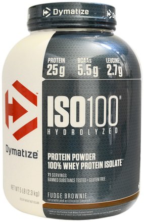 ISO-100 Hydrolyzed, 100% Whey Protein Isolate, Fudge Brownie, 5 lbs (2.3 kg) by Dymatize Nutrition-Kosttillskott, Vassleprotein, Träning