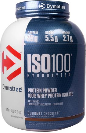 ISO 100 Hydrolyzed, 100% Whey Protein Isolate, Gourmet Chocolate, 5 Lbs (2.3 kg) by Dymatize Nutrition-Kosttillskott, Vassleprotein, Träning
