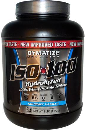ISO 100, Hydrolyzed, 100% Whey Protein Isolate, Gourmet Vanilla, 48 oz (1.4 kg) by Dymatize Nutrition-Kosttillskott, Vassleprotein