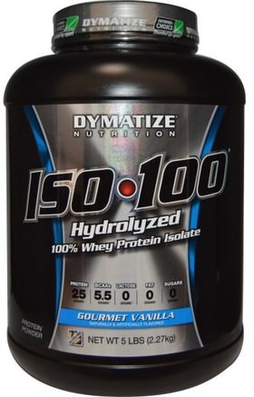 ISO 100, Hydrolyzed, 100% Whey Protein Isolate, Gourmet Vanilla, 5 lbs (2.27 kg) by Dymatize Nutrition-Kosttillskott, Vassleprotein, Träning