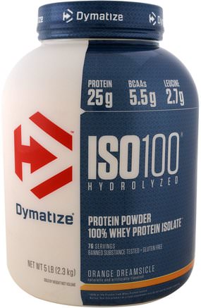 ISO 100 Hydrolyzed, 100% Whey Protein Isolate, Orange Dreamsicle, 5 lbs (2.3 kg) by Dymatize Nutrition-Kosttillskott, Vassleprotein, Träning