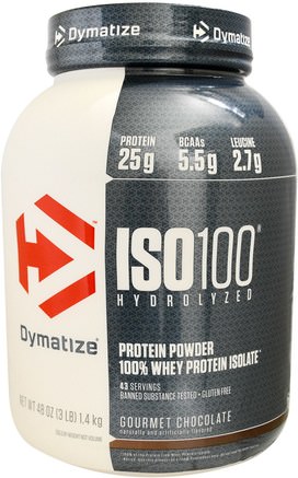 ISO 100, Hydrolyzed, 100% Whey Protein Isolate Powder, Gourmet Chocolate, 48 oz (1.36 kg) by Dymatize Nutrition-Kosttillskott, Vassleprotein