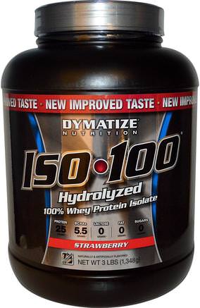 ISO 100, Hydrolyzed 100% Whey Protein Isolate, Strawberry, 48 oz (1.4 kg) by Dymatize Nutrition-Sport, Kosttillskott, Vassleprotein