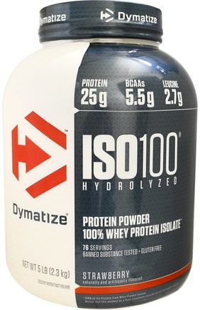 ISO100 Hydrolyzed, 100% Whey Protein Isolate, Strawberry, 5 lbs (2.3 kg) by Dymatize Nutrition-Kosttillskott, Vassleprotein, Träning