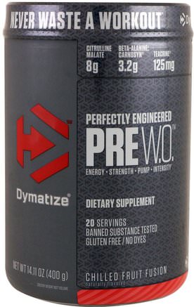 Pre W.O., Chilled Fruit Fusion, 14.11 oz (400 g) by Dymatize Nutrition-Hälsa, Energi, Sport
