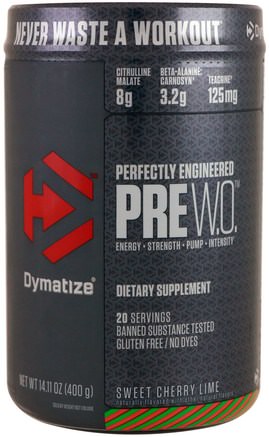 Pre W.O., Sweet Cherry Lime, 14.11 oz (400 g) by Dymatize Nutrition-Hälsa, Energi, Sport