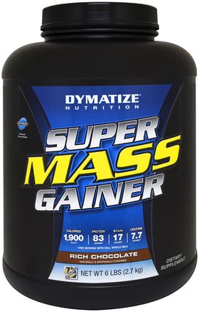 Super Mass Gainer, Rich Chocolate, 6 lbs (2.7 kg) by Dymatize Nutrition-Sport, Kosttillskott, Protein