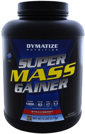 Super Mass Gainer, Strawberry, 6 lbs (2.7 kg) by Dymatize Nutrition-Sport, Kosttillskott, Protein