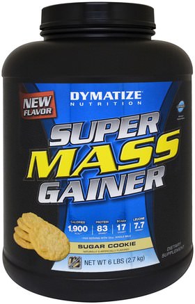Super Mass Gainer, Sugar Cookie, 6 lbs (2.7 kg) by Dymatize Nutrition-Sport, Kosttillskott, Protein