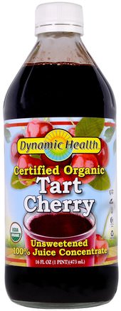 Certified Organic Tart Cherry 100% Juice Concentrate, Unsweetened, 16 fl oz (473 ml) by Dynamic Health Laboratories-Mat, Kaffe Te Och Drycker, Fruktjuicer