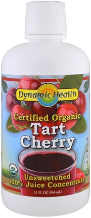 Certified Organic Tart Cherry Juice Concentrate, Unsweetened, 32 fl oz (946 ml) by Dynamic Health Laboratories-Mat, Kaffe Te Och Drycker, Fruktjuicer