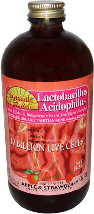 Lactobacillus Acidophilus, Apple Juice Concentrate & Strawberry Puree, 16 fl oz (473 ml) by Dynamic Health Laboratories-Mat, Kaffe Te Och Drycker, Fruktjuicer