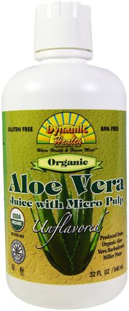 Organic Aloe Vera Juice with Micro Pulp, Unflavored, 32 fl oz (946 ml) by Dynamic Health Laboratories-Mat, Kaffe Te Och Drycker, Fruktjuicer