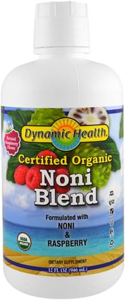 Organic Certified Noni Blend, Raspberry Flavor, 32 fl oz (946 ml) by Dynamic Health Laboratories-Mat, Kaffe Te Och Drycker, Fruktjuicer