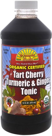 Organic Tumeric & Ginger Tonic, Tart Cherry, 16 fl oz (473 ml) by Dynamic Health Laboratories-Kosttillskott, Antioxidanter, Curcumin