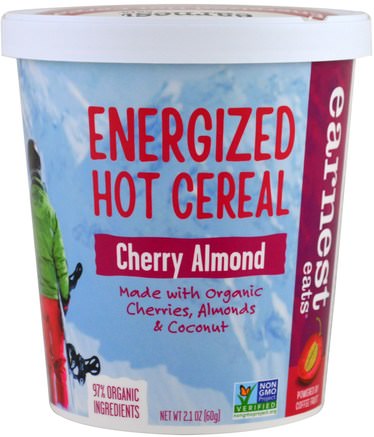 Energized Hot Cereal, Cherry Almond, 2.1 oz (60 g) by Earnest Eats-Mat, Mat, Spannmål, Fullkornspannmål, Havre Havregryn