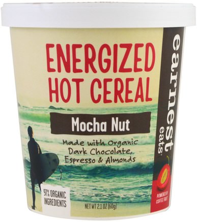 Energized Hot Cereal, Mocha Nut, 2.1 oz (60 g) by Earnest Eats-Mat, Mat, Spannmål, Fullkornspannmål, Havre Havregryn