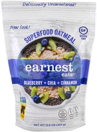 Superfood Oatmeal, Blueberry + Chia + Cinnamon, 12.6 oz (357 g) by Earnest Eats-Mat, Mat, Spannmål, Fullkornspannmål, Havre Havregryn