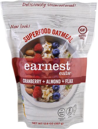 Superfood Oatmeal, Cranberry + Almond + Flax, 12.6 oz (357 g) by Earnest Eats-Mat, Mellanmål, Mat, Havre Havregrödor
