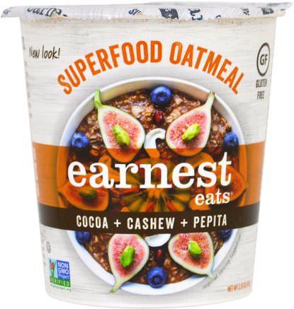 SuperFood Oatmeal Cup, Cocoa + Cashew + Pepita, Mayan Blend, 2.35 oz (67 g) by Earnest Eats-Mat, Mat, Havre Havregryn
