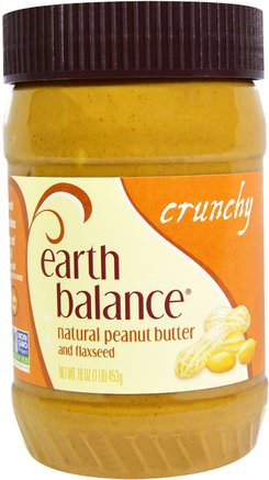 Natural Peanut Butter and Flaxseed, Crunchy, 16 oz (453 g) by Earth Balance-Mat, Jordnötssmör