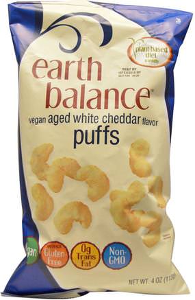 Vegan Puffs, Aged White Cheddar Flavor, 4 oz (113 g) by Earth Balance-Mat, Mellanmål, Chips