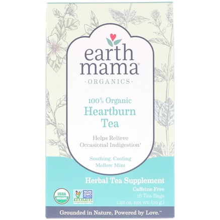Organic Heartburn Tea, Soothing Mellow Mint, Caffeine Free, 16 Tea Bags, 1.23 oz (35 g) by Earth Mama Angel Baby-Barns Hälsa, Barnfodring, Graviditet, Amning