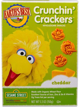 Crunchin Crackers, Sesame Street, Cheddar, 5.3 oz (150 g) by Earths Best-Barns Hälsa, Barnmat