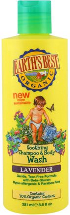 Organic Soothing Shampoo & Body Wash, Lavender, 8.5 fl oz (251 ml) by Earths Best-Bad, Skönhet, Schampo, Barnschampo, Duschgel, Barn Kroppsvask, Barn Duschgel
