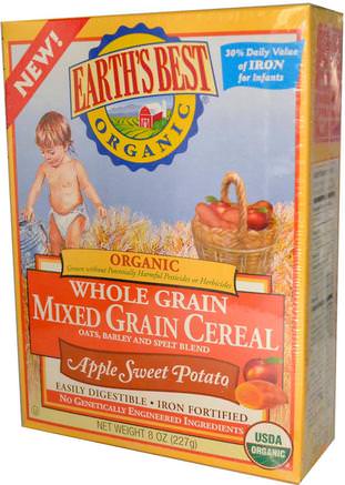 Organic Whole Grain Mixed Grain Cereal, Apple Sweet Potato, 8 oz (227 g) by Earths Best-Barns Hälsa, Barnmat, Babyfodring, Barnflingor