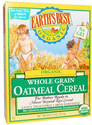 Organic Whole Grain Oatmeal Cereal, 8 oz (227 g) by Earths Best-Barns Hälsa, Barnmat, Babyfodring, Barnflingor